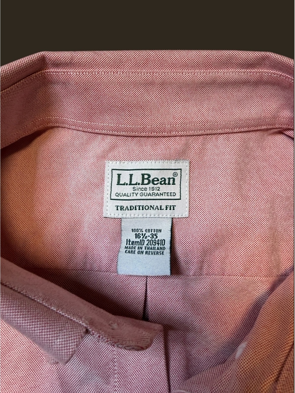 LL Bean Men’s Button Down Long Sleeve Shirt 16 1/2 Reg Traditional Fit Pink